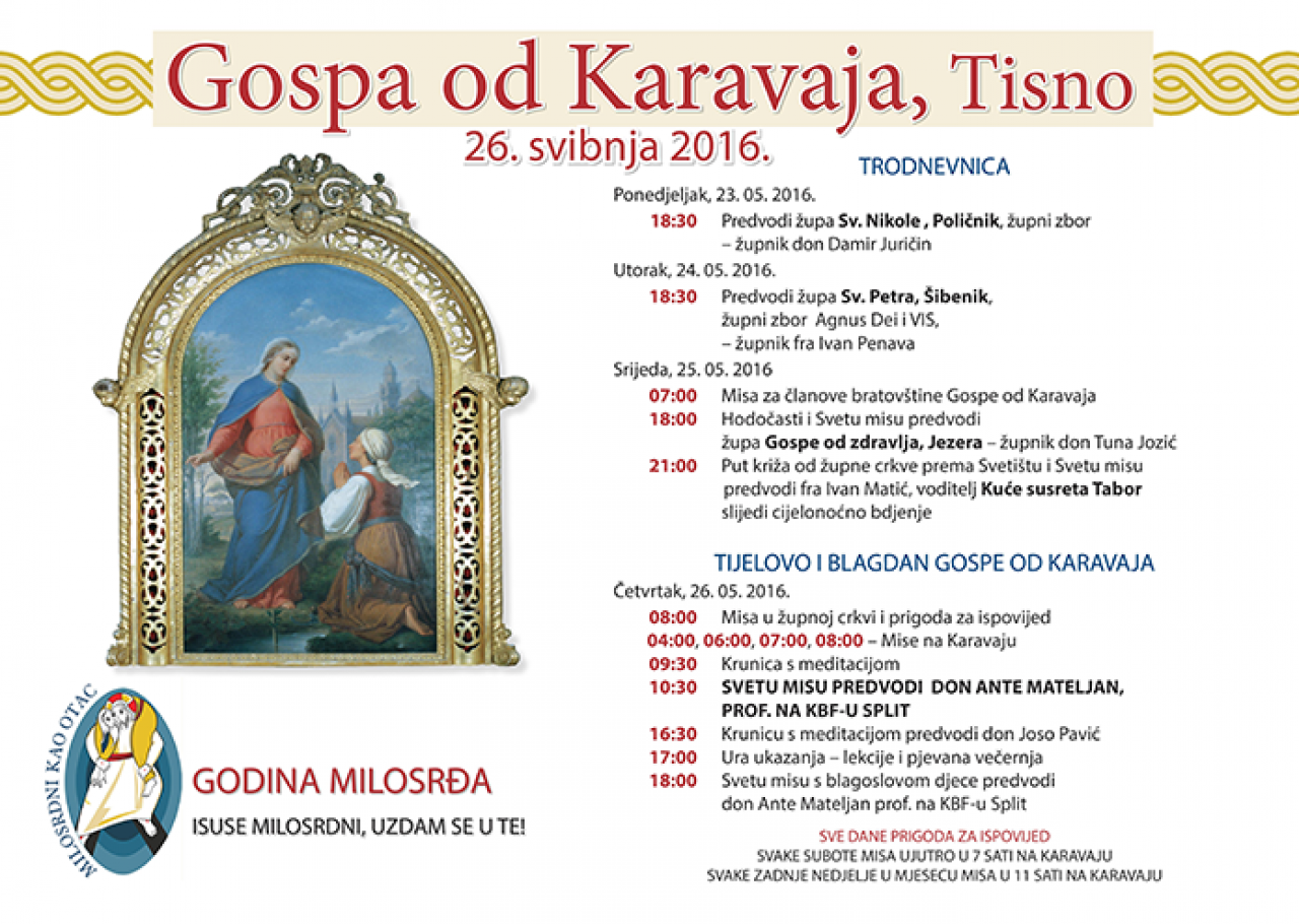 Posebna regulacija prometa u Tisnome za 25. i 26. svibnja 2016. - Blagdan Gospe od Karavaja 